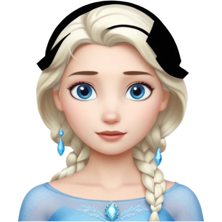 Кинематографический реалистичный портрет Эльзы с реалистичной текстурой кожи, мягким естественным освещением и изящно детализированными платиново-русыми волосами Её  выразительные голубые глаза излучают уверенность, спокойное выражение. Морозная свежесть  emoji