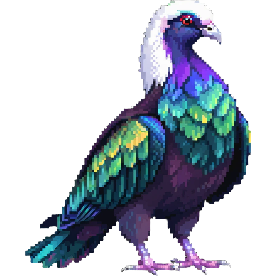 Nicobar pigeon with iridescent plumage and white tail emoji