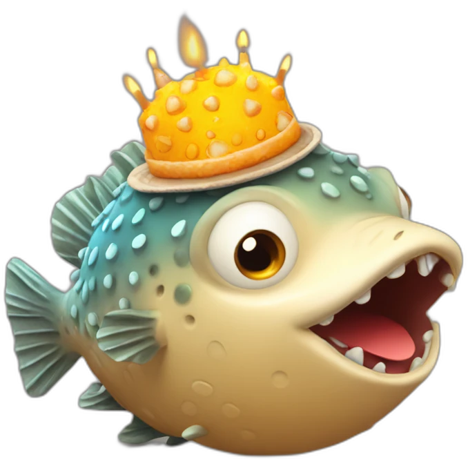 blowfish searing happy birthday hat “Priya” emoji