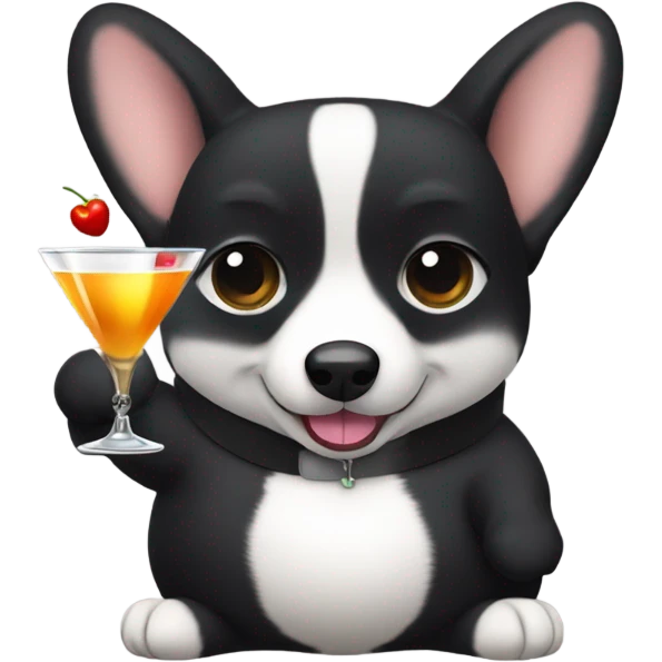 Fat Black corgi drinking a martini  emoji