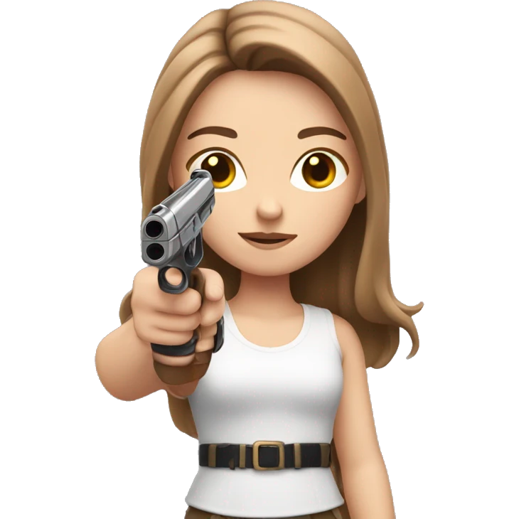 white girl with brown hair holding a pink gun  emoji