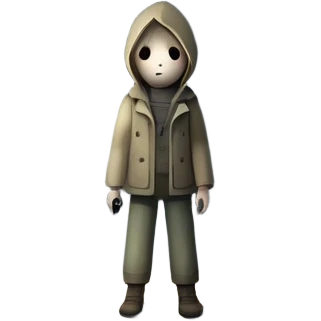 An icon depicting a dark, foggy street with eerie, abandoned buildings, inspired by Silent Hill 2. The design features a mysterious figure holding a flashlight, casting long shadows. A chilling atmosphere is created by dim lighting and unsettling details. Transparent background. emoji