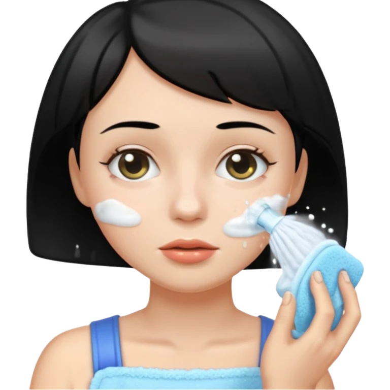 a white woman who has black short hair cleaning her face emoji