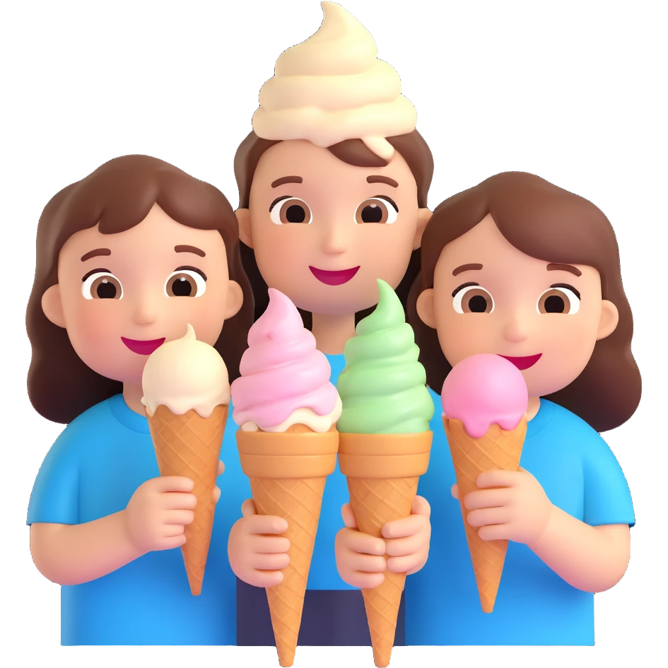 happy children with melting ice cream cones emoji