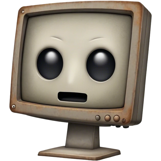 Old monitor heavily covered in dust, dirt and rust with no face features emoji