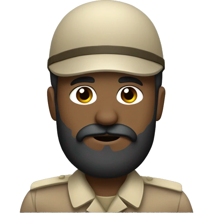 a soilder saluteing with a brown mustache and a short black beard emoji