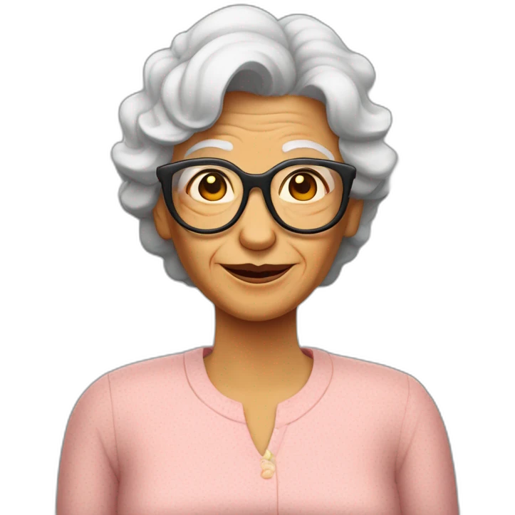 Abuela con gafas y pelo rizado moreno emoji