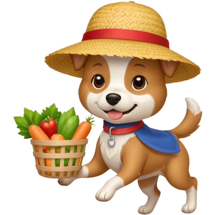 A dog running a Asian grocery store with a straw hat emoji