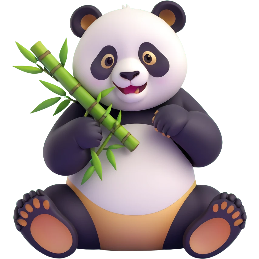 panda eating bamboo in forrest background, close up pose emoji