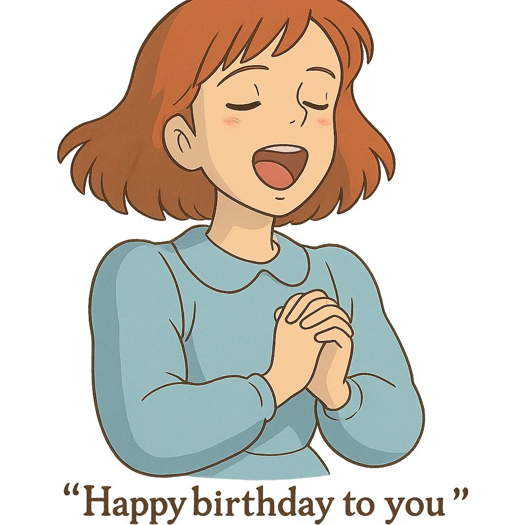 ghibli style lady singing a birthday song emoji