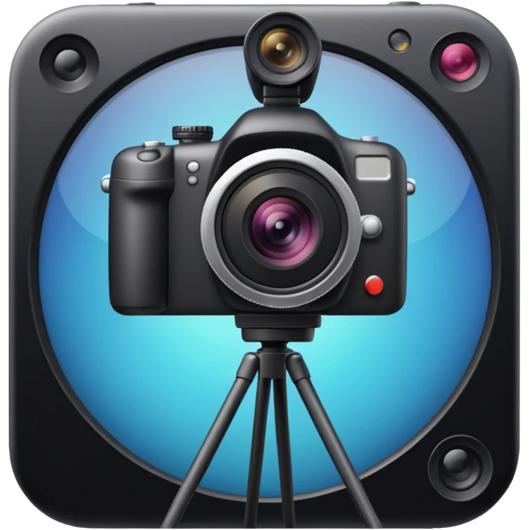 Emoji of a photo camera on a tripod, iPhone emoji style. Flat design, smooth gradients, rounded edges, soft shadows, clean look, white background emoji