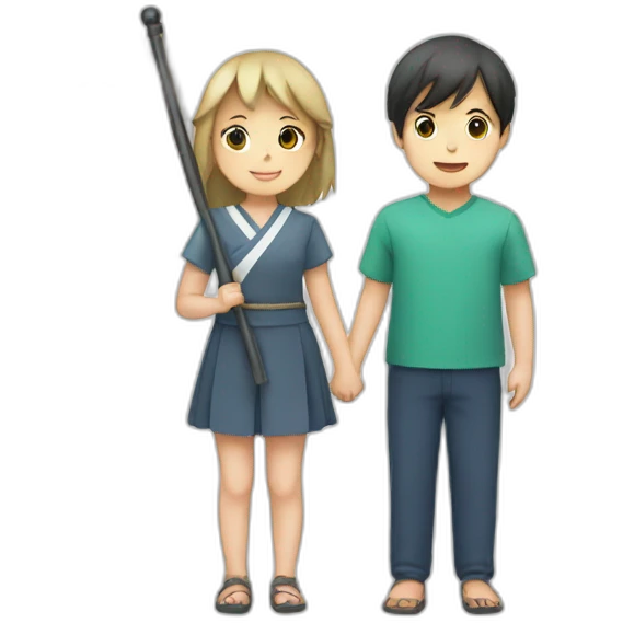 boy and girl holding Japanese flag emoji