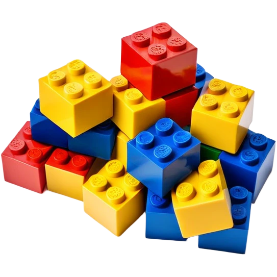 A small stack of colorful Lego-style blocks with happy faces emoji
