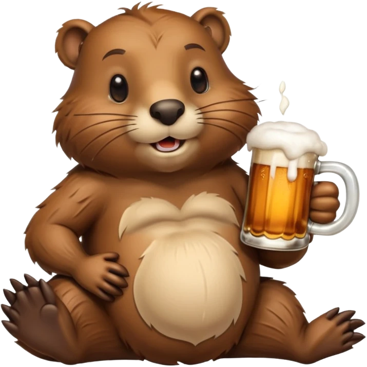 A relaxed beaver leaning back with a foamy beer mug emoji