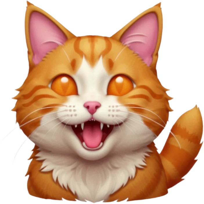 A high-resolution photo-realistic digital illustration of a ginger tabby cat head tilted yawning eyes open, chest upward emoji