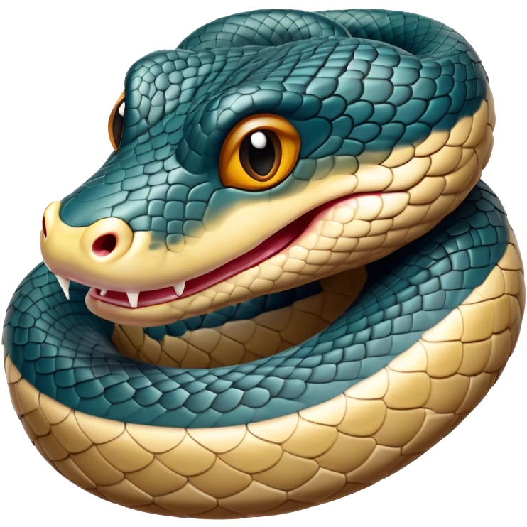 Cinematic Comical Chinese Water Snake Portrait Emoji, Head tilted dramatically with an exaggeratedly amused expression, featuring a striking, glossy scaled body with bold patterns and wide, expressive eyes filled with playful disbelief, Simplified yet hilariously expressive features, highly detailed, glowing with a slightly sassy aquatic glow, high shine, dramatic yet playful, stylized with an air of cheeky water mischief, soft glowing outline, capturing the essence of a spirited and over-the-top water snake that feels like it could slither its way into internet fame instantly! emoji