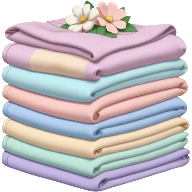 a pile of clean, folded clothes with some flowers around it emoji