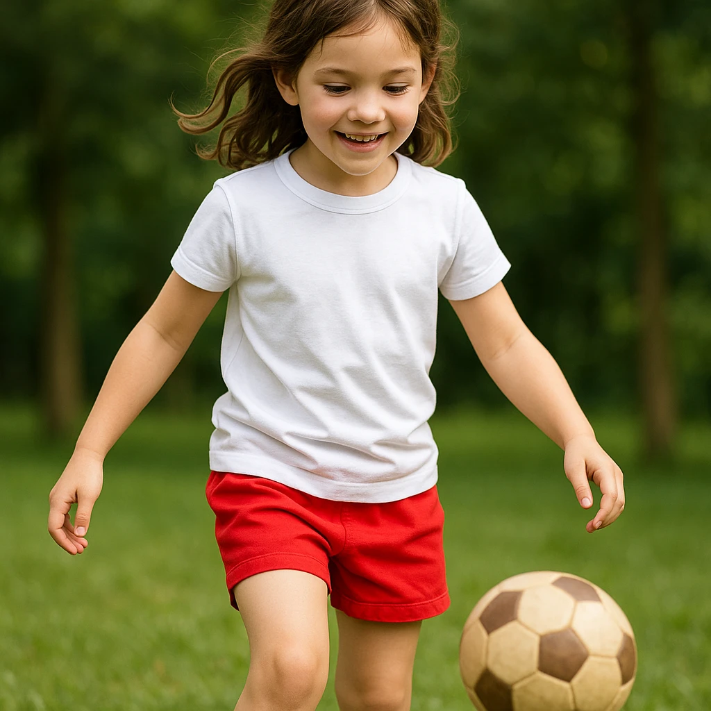 Make the girl's outfit red shorts and a white short-sleeved t-shirt emoji