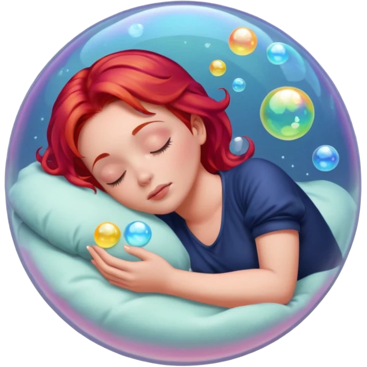 soap bubble with sleeing woman inside red hair emoji