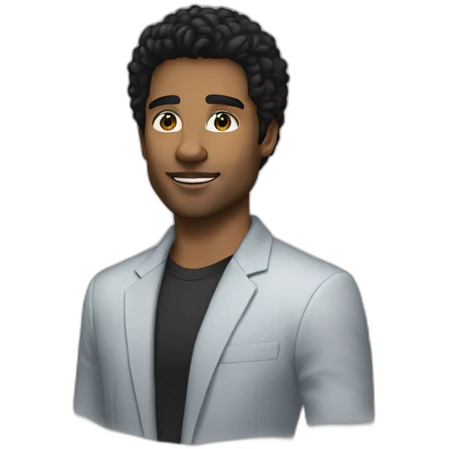 man, blue eyes, 30 years old, white skin, black hair, blazer with t-shirt, good looking emoji