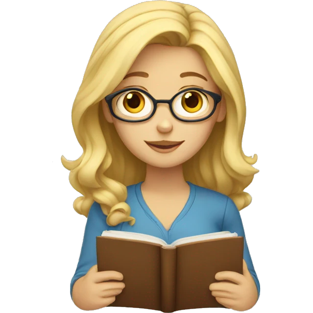 a blonde character with brown eyes studying emoji