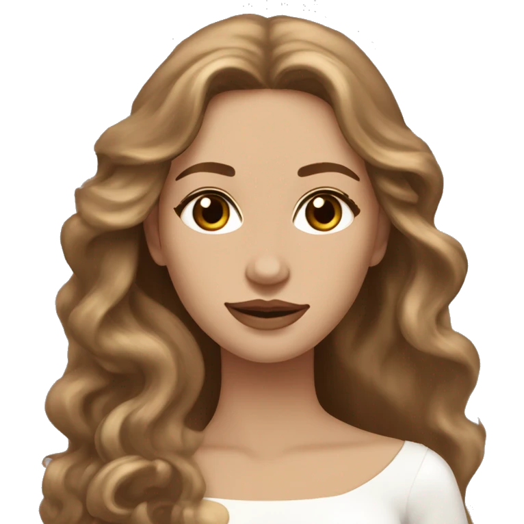 Light brown long wavy hair, hazel eyed bride with light-medium skin color looking like a goddess emoji