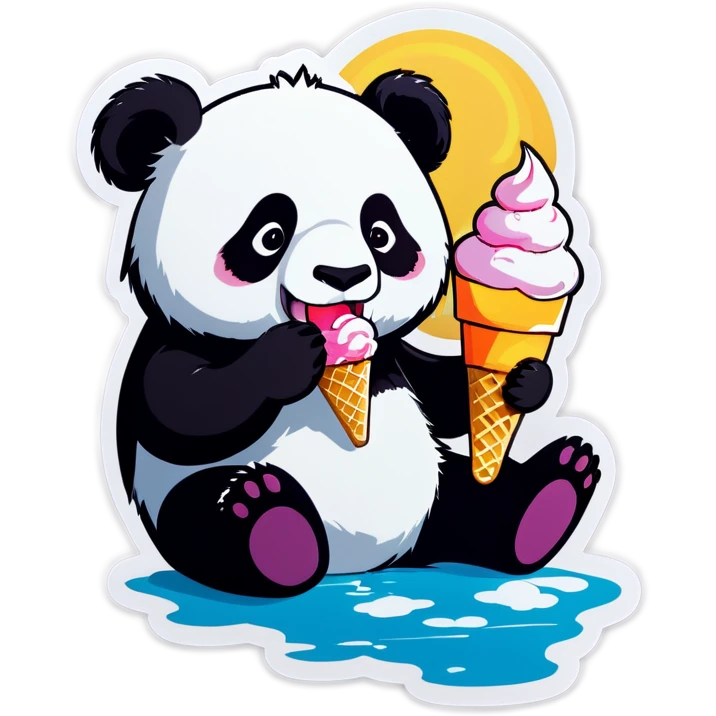 Panda eating ice cream while at the beach  emoji