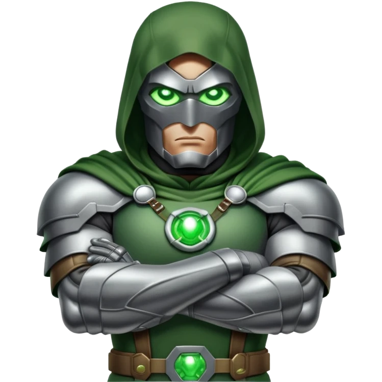 Doctor Doom with arms crossed and green glowing eyes emoji