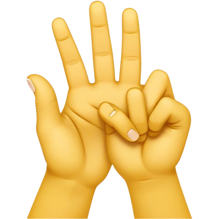two yellow hands facing with crossed fingers in "S" shape emoji