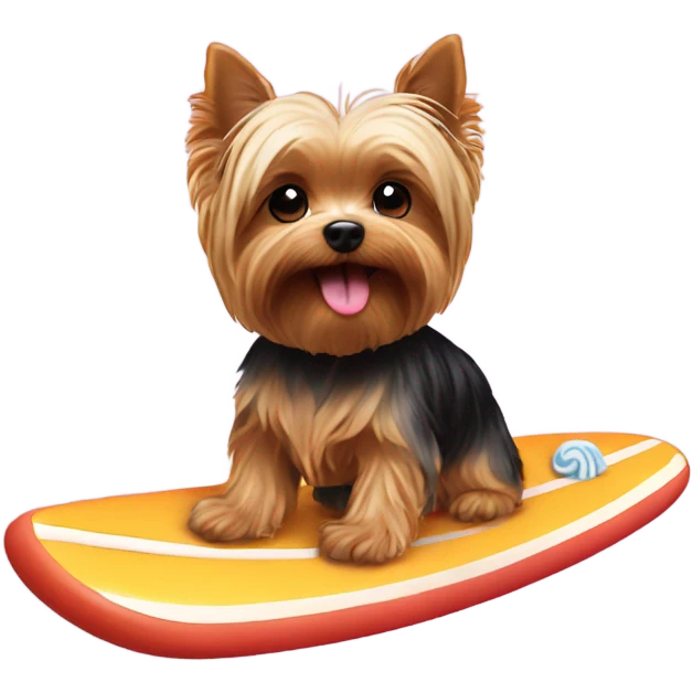 Yorkie surfing on a marshmallow emoji