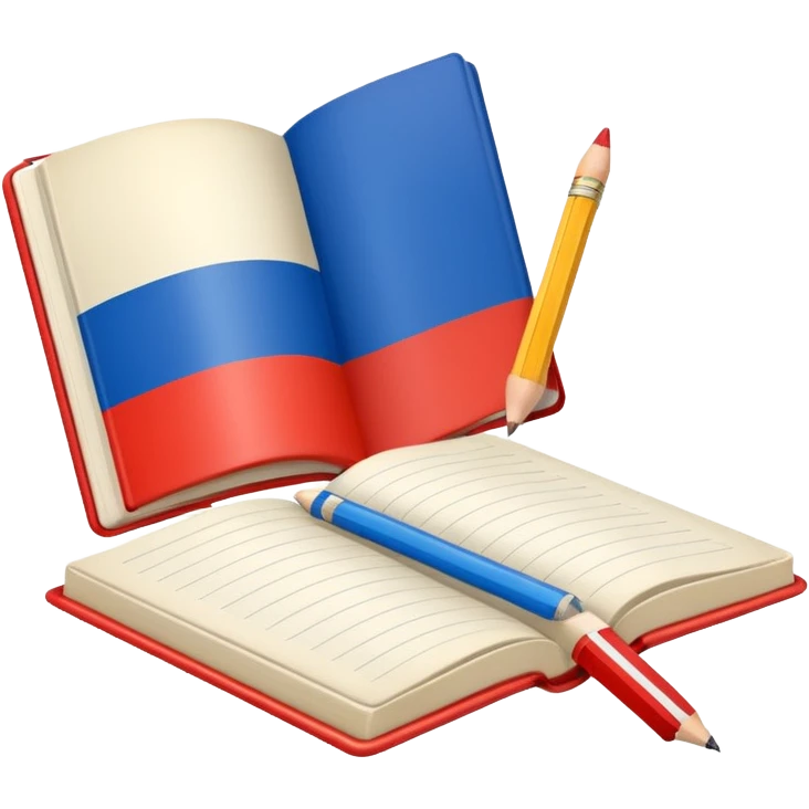 book with Russian flag colors, open notebook and pencil nearby emoji
