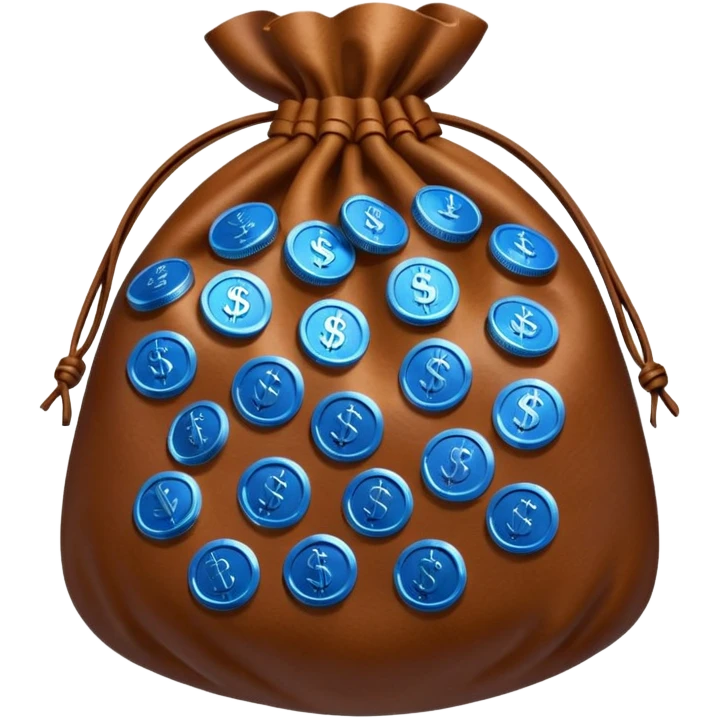 brown money bag of blue coins emoji