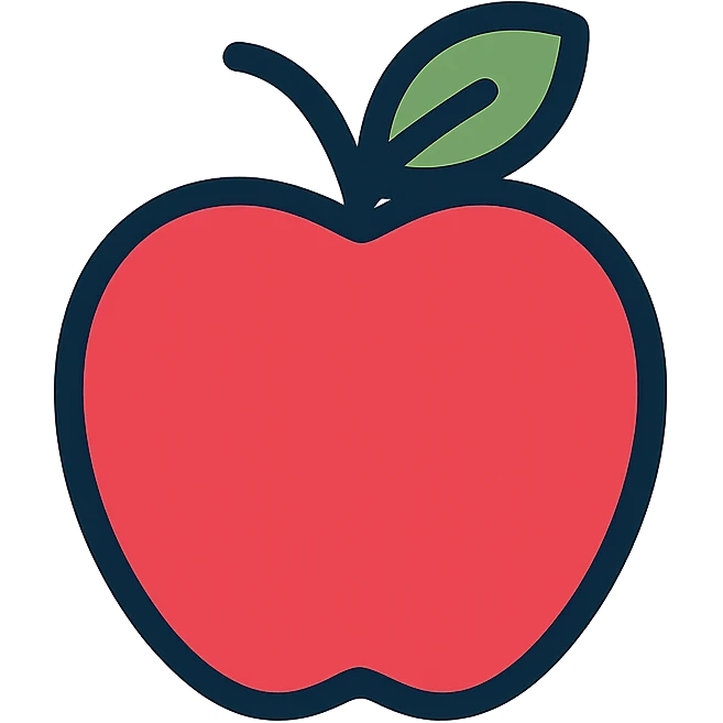 apple, lineal color icon style, black outlines with color fill, clear and friendly, suitable for UI icon emoji