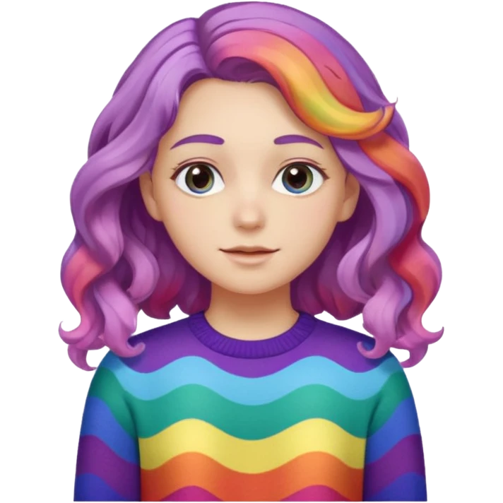 Lila renkli dalgalı saç beyaz tenrengi hafif çekik gözlü uzun kollu gökkuşağı swit emoji