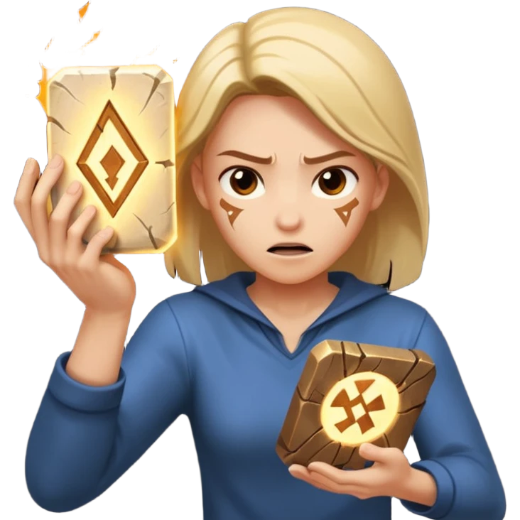 A character slamming a glowing rune tablet, cracks spreading outward mid-impact emoji