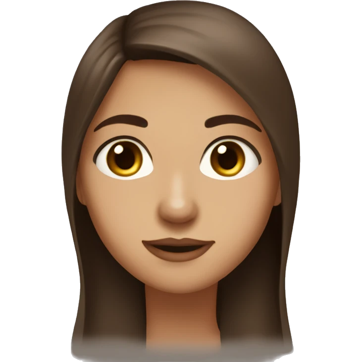 girl long straight brown hair, brown eyes, medium nose, small painted mouth umra emoji