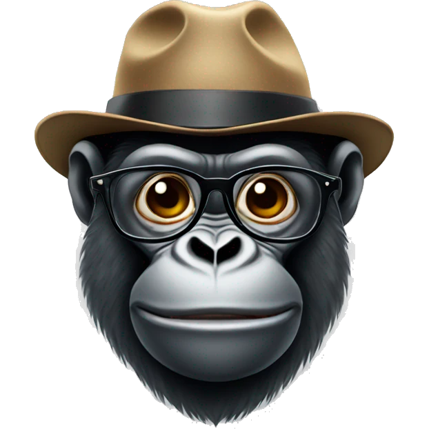 gorilla with glasses and a hat who knows about marketing emoji