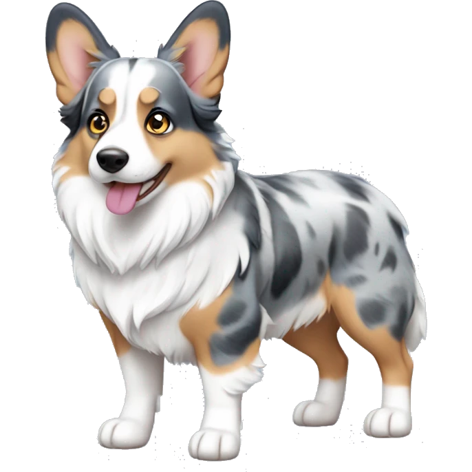 Blue Merle corgi with one blue eye full body emoji