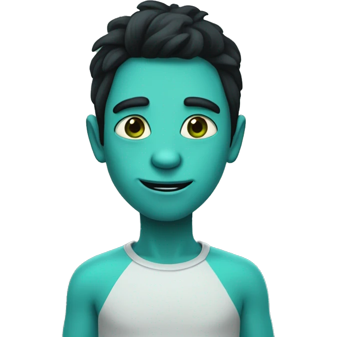 a lizard-human with black hair and greenish blue skin and cyan eyes emoji