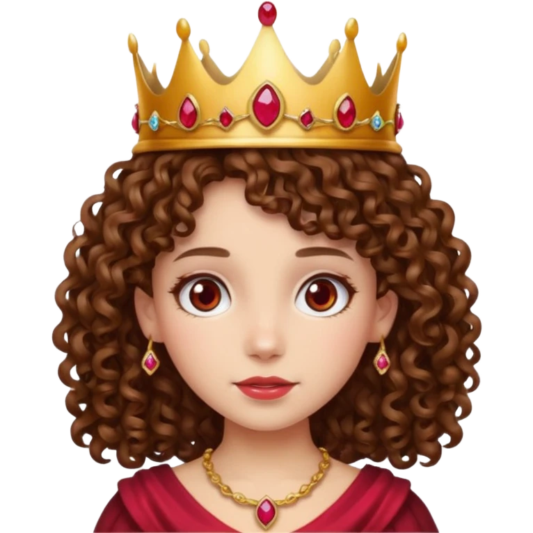 Curly brown hair girl with a crown with rubies emoji