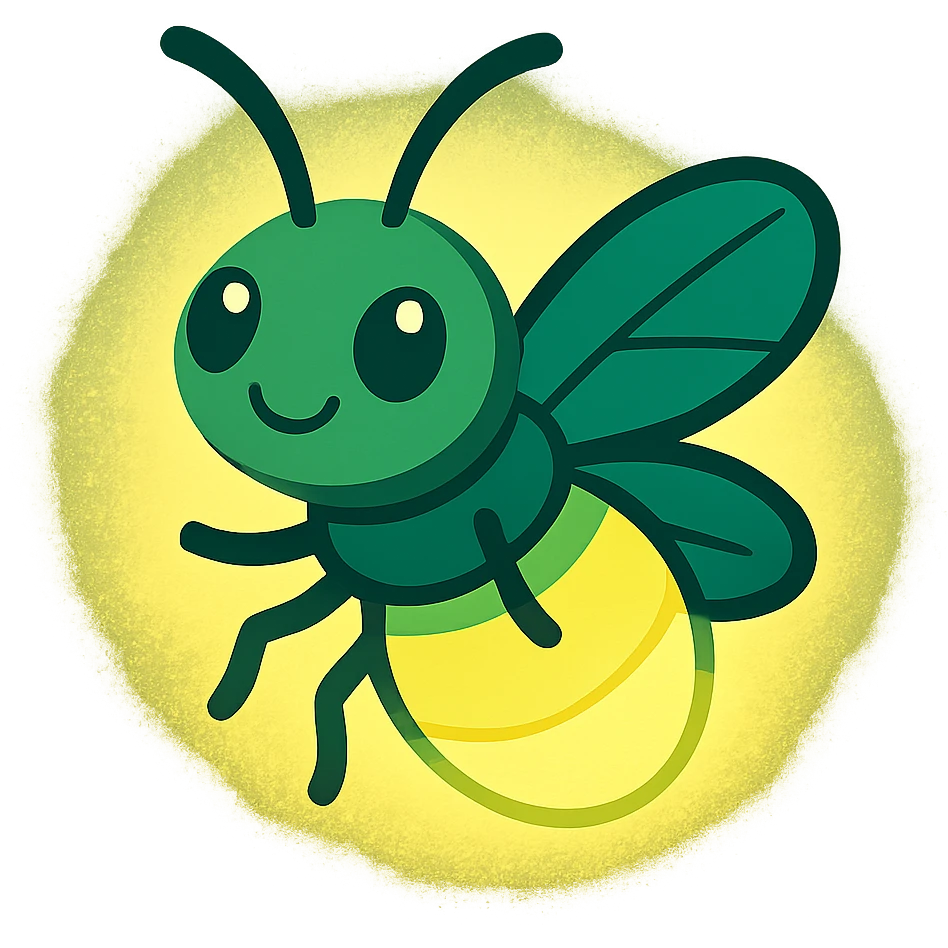 a green glow bug, stylized, cartoon, glowing effect emoji