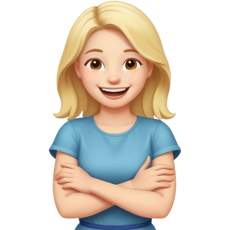 girl with arms crossed and laughing emoji