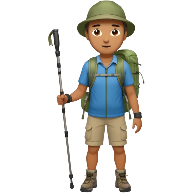 A man wearing hiking clothes and carrying trekking poles. emoji