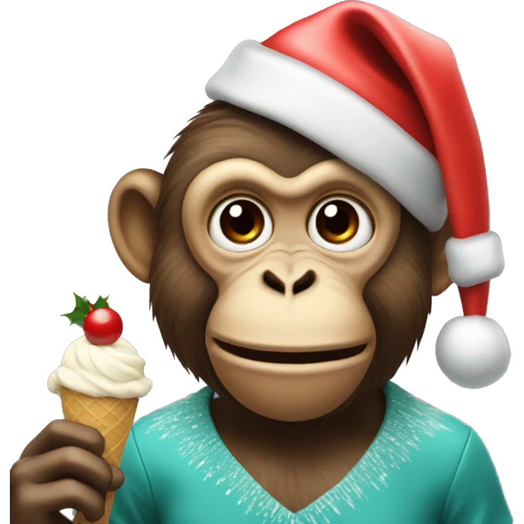 monkey with a christmas hat eating ice cream  emoji