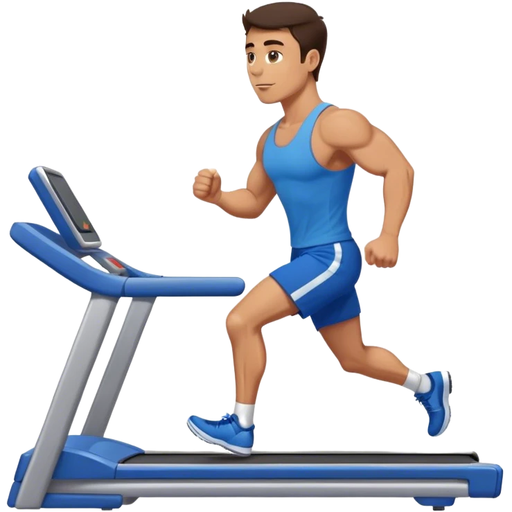 brunette male bodybuilder blue shorts treadmill emoji