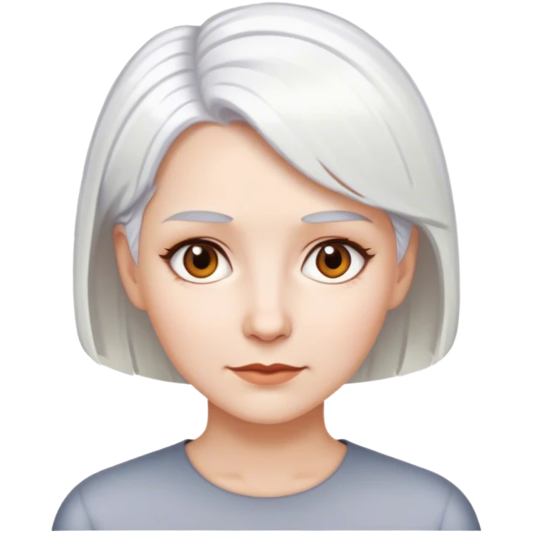 White woman with brown eyes, white hair, white skin, short cropped  hair emoji
