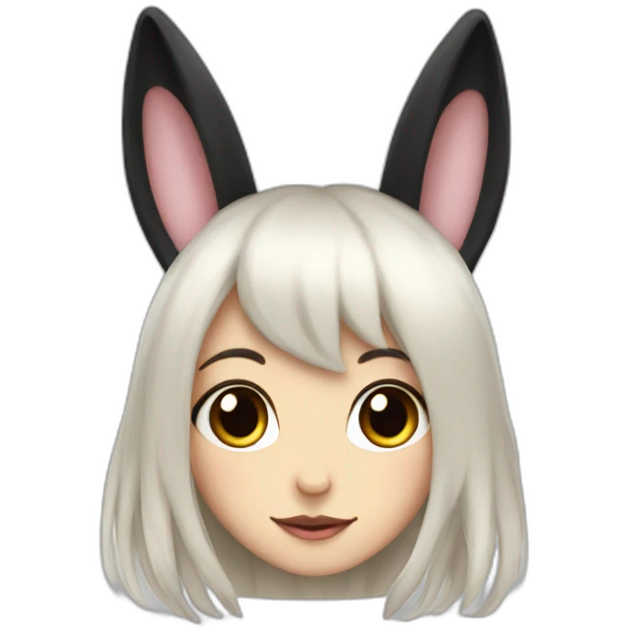 bunnygirl with long and fluffy black ears, long black hair emoji