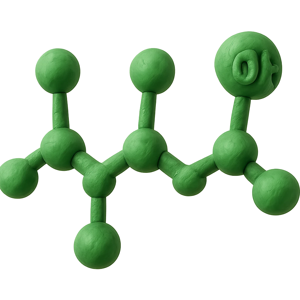 claymation style molecule model with green clay inspired by cis-3-hexenol emoji