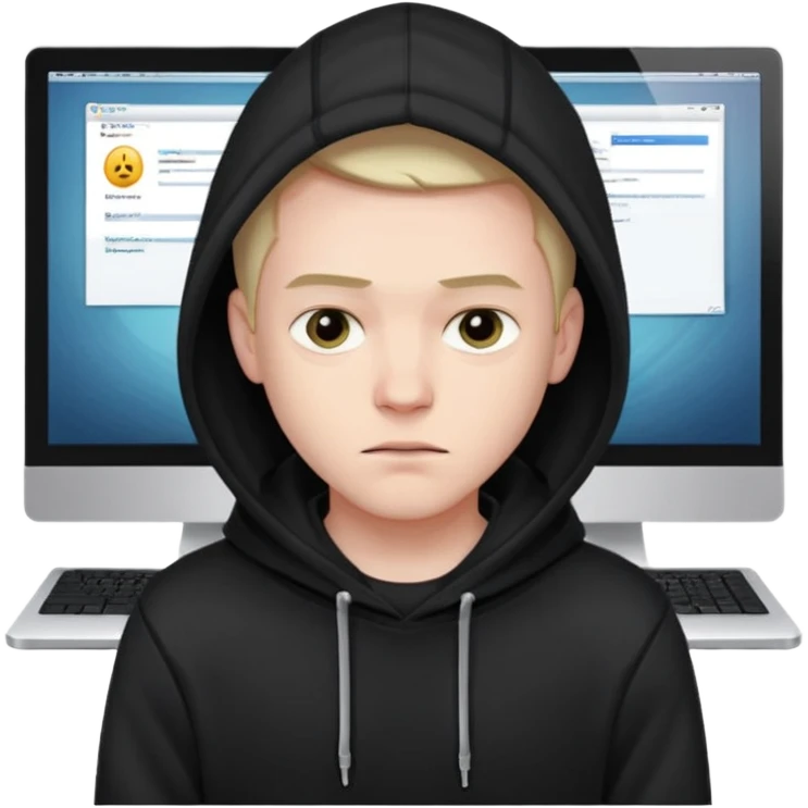 создай парня Айтишника хацкера че нибь получше по приличнее в капюшоне с нормальным фоне сзади emoji