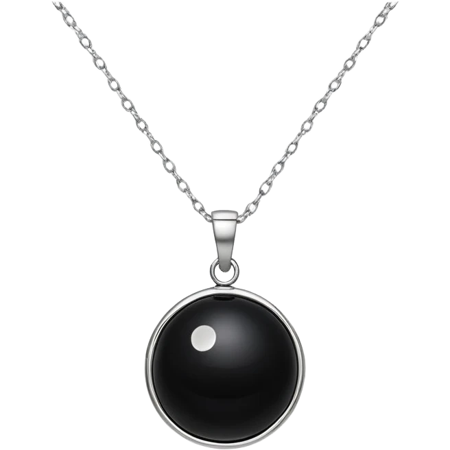 polished round black onyx pendant on a delicate silver chain, glowing faintly like a celestial orb emoji